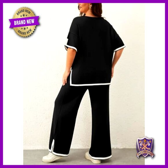 Plus Size Lounge Set 2 Piece Pullover Top Wide Leg Pants Travel Outfit - Picture 5 of 7